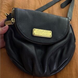 Marc by Marc Jacobs Black Pebbled Leather Crossbody with Gold Plaque